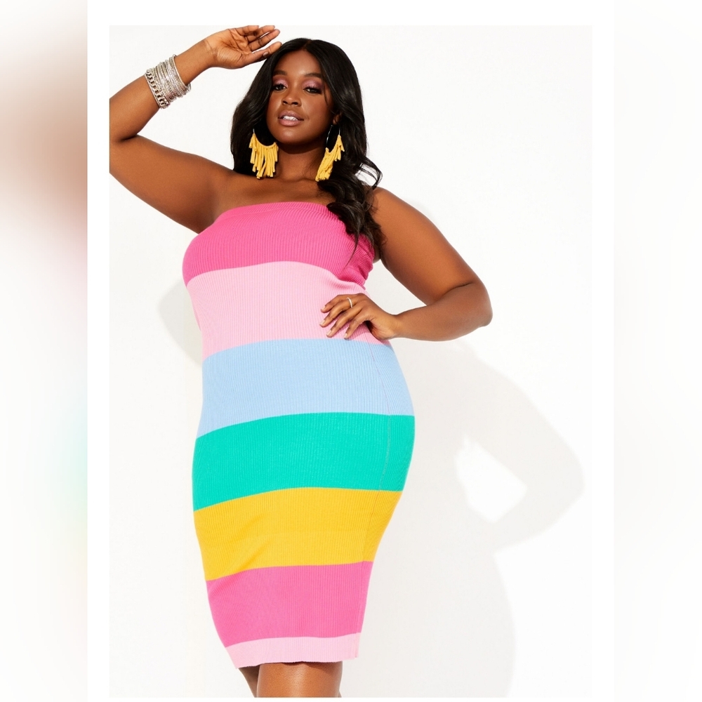 Ashley Stewart Curvy Girl pastel striped tube dress 1X (10/12) NWT